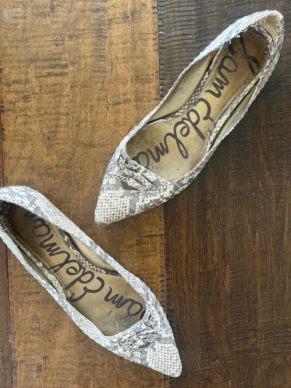Sam Edelman snake skin print pointed-toe leather flats with bows sz 7.5